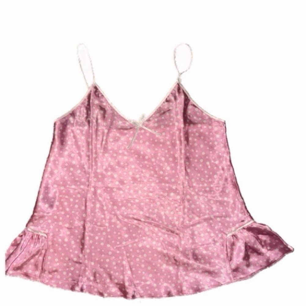 ⭐️ 3/$15 ⭐️ Y2K EUC 🩷 Pink Polka Dot Satin Camisole lingerie top